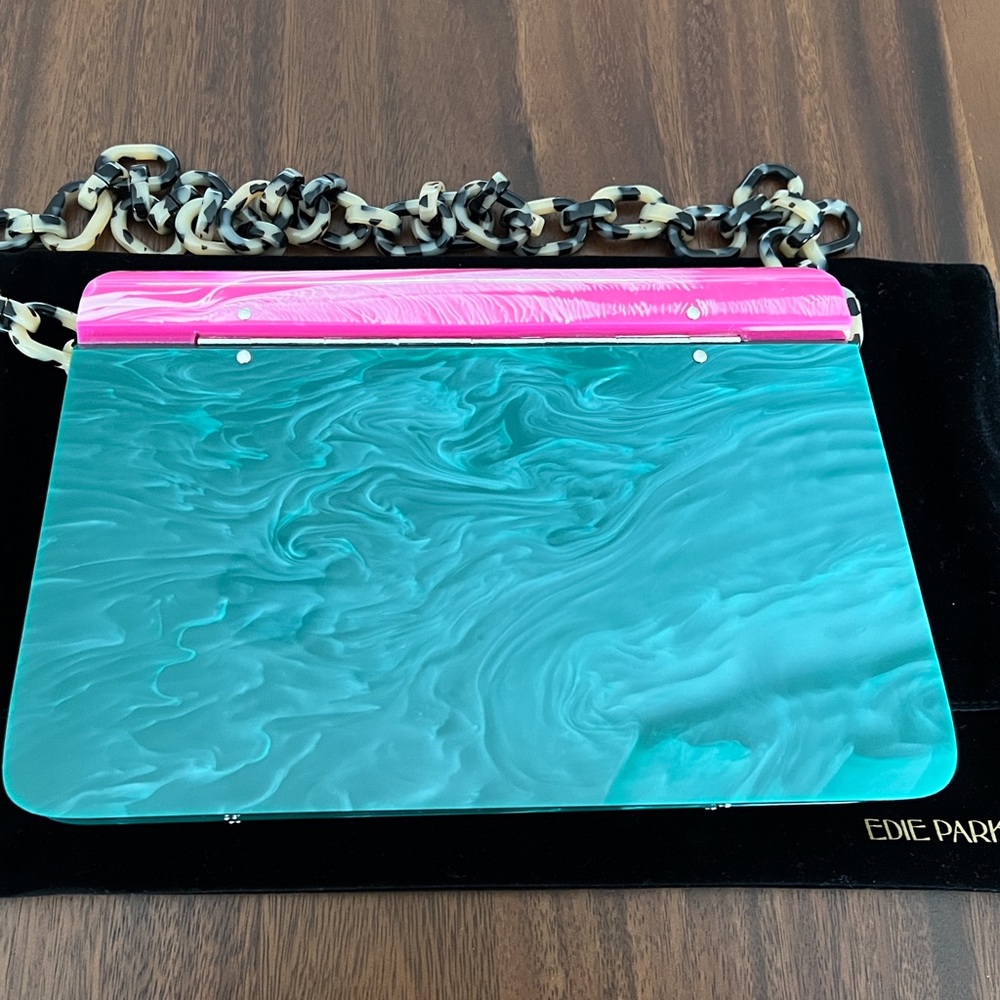 EDIE PARKER Malachite & Pink Acrylic Box Bag Tortoise Chain Hardbody Lady RARE - Picture 8 of 12